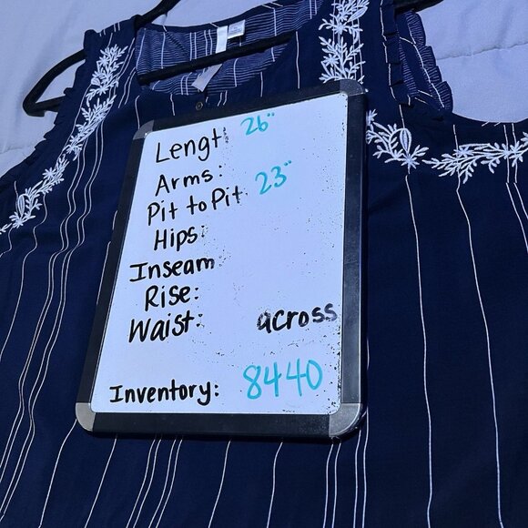 LC Lauren Conrad Blue White Striped Embroidered Sleeveless Ruffle Top Womens XL - Picture 8 of 10